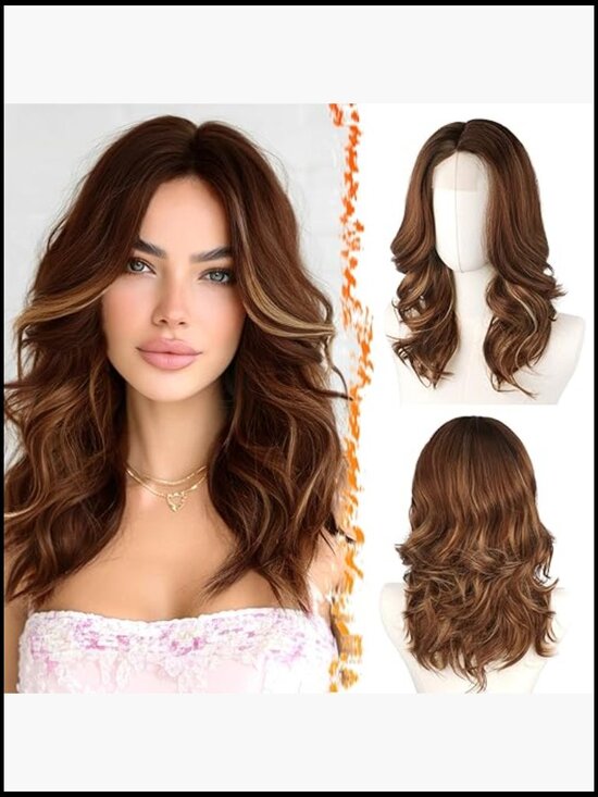 Short Wavy Layered Wig with Curtain Bangs - Shoulder Length Lace Front main image 4